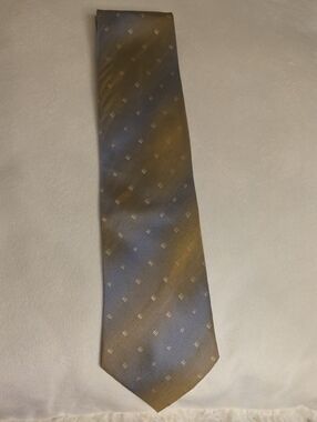Siena Silk Hand Made Men's Brown-Gold and Blue Patterned Tie 4 Inches Wide